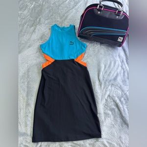 Multi color puma dress and hand bag